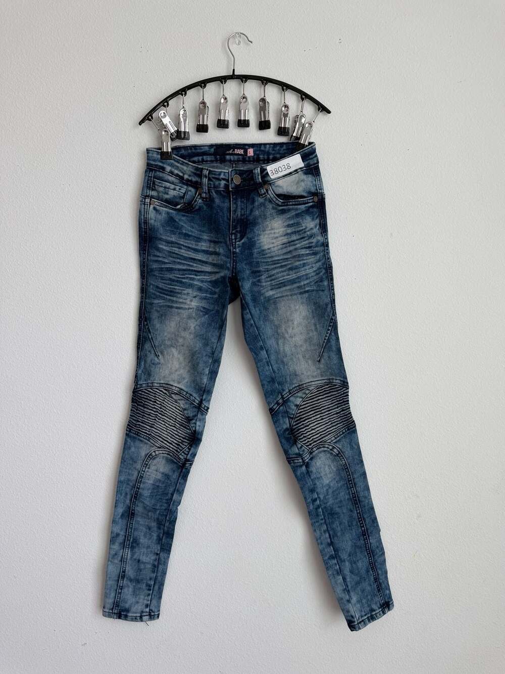 Soho Babe Size 1 Blue Acid Wash Denim Jeans with Moto Patches